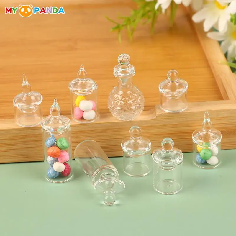 

1:12 Dollhouse Miniature Clear Glass Jar Candy Bean Storage Bottle Tiny Jar With Cover DollHouse Kitchen Scene Decor Accessories
