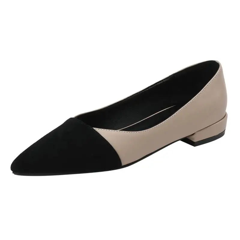

ASILETO Female Shoes Pointed Toe Mixed Color Slip On Flock Splice Plus Size 40 41 42 43 Women Flats Concise Daily Comfortable