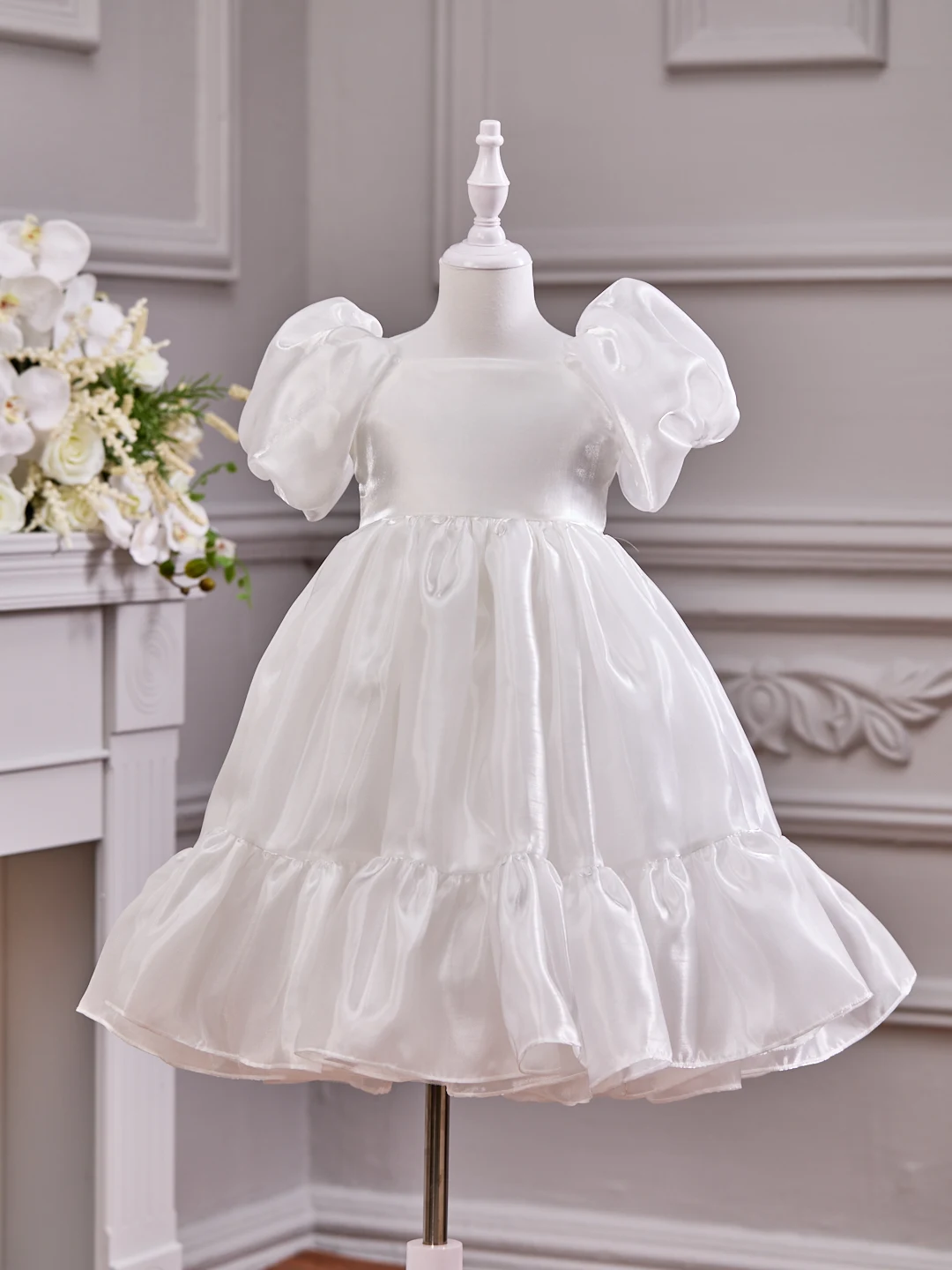Girl Baby Toddler Puff Sleeve Organza Tulle Tutu Twirly Babydoll Flare Ball Gown Princess Flower Girl Dress 1
