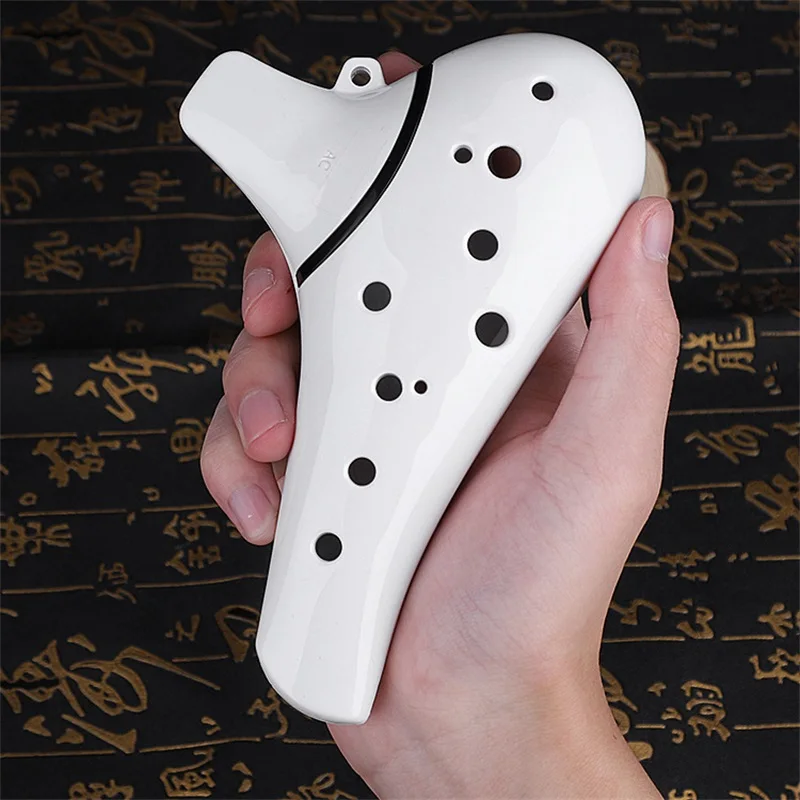 Eco-friendly ABS Resin 12 Hole Ocarina Ceramic Alto C Legend Of Ocarina Flute Style Musical Instrument For Beginner Black White