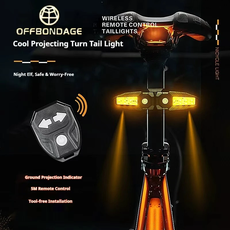 오프본디지 방향지시등 자전거 후미등 무선 리모컨 방수 충전식 사이클링 후미등 LED MTB 후미등