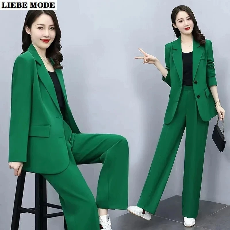 

2 Piece Set Women Suit Blazer and Pants Work Wear Business Casual Office Lady Wide Leg Pants Two-piece Set Clothes Chic Outfits