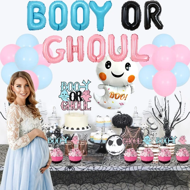 Halloween Gender Reveal Party Decorations Pink Blue Booy or Ghoul Banner  Cake Toppers Ghost Foil Balloons for Baby Shower Decor - AliExpress