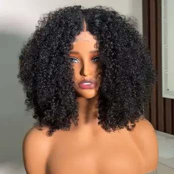 Short Bob Cut Kinky Curly 13X4X1 Lace Front Wigs Synthetic Wig Preplucked With Baby Hair Bleach Knots Glueless Wig Party Cosplay