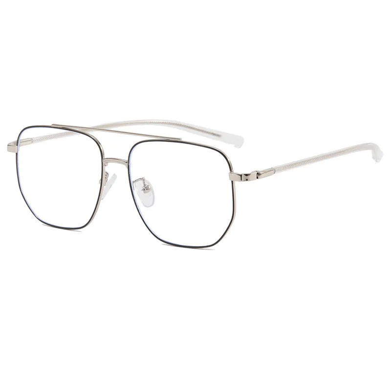 Sleek Blue Light Blocking Fashion Eyeglasses with Metal Double Bridge and Large Frame