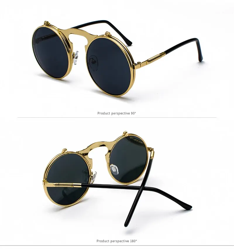 Occhiali da sole polarizzati vintage da uomo e da donna Protezione UV Occhiali da sole in metallo rotondi Steampunk retrò alla moda antiriflesso_voghion.com