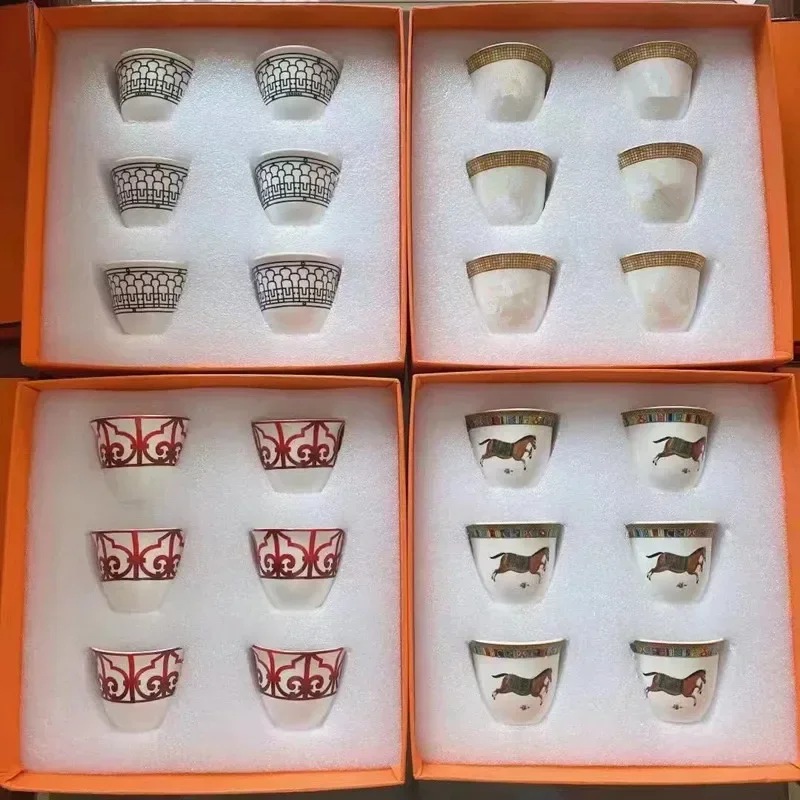 6 pcs/set Luxury Ceramic Arabic Teacup Espresso Coffee Cups Tea Milk Drinking Mug For Home Kitchen With Original Logo Gift Box