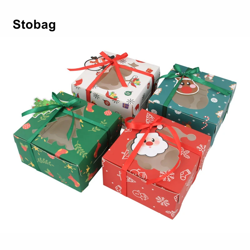 

StoBag Merry Christmas Kraft Paper Gift Box Set Handmade Baking Cookies Candy Chocolate Packaging Child New Year Party Favors