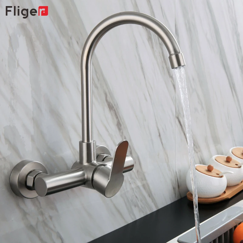 

Fliger Stainless Steel Kitchen Faucet Wall Mounted Kitchen Faucet 360 degree Sink Top Hot Cold Water Torneira Cozinha