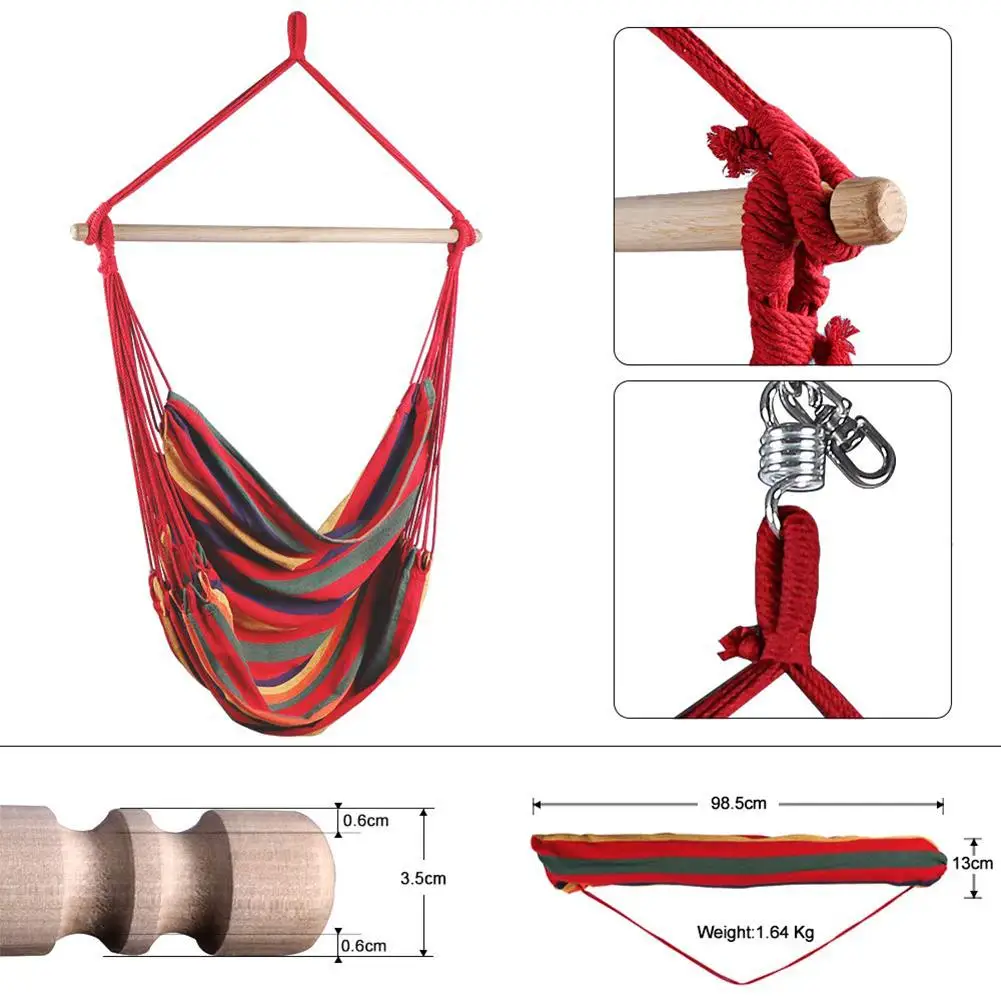 Portable Travel Camping Hanging Hammock Home Bedroom Swing Bed Lazy Chair Garden Supplies Rainbow Stripe Canvas  Couch 1pc 6