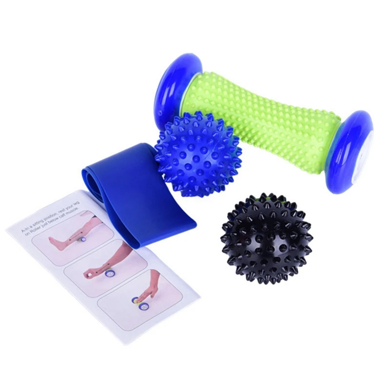 

Yoga Massage Stick 4-Piece Set Pvc Yoga Supplies With Thorns Workout Massage Ball Elastic Band Ankle Roller Equipment