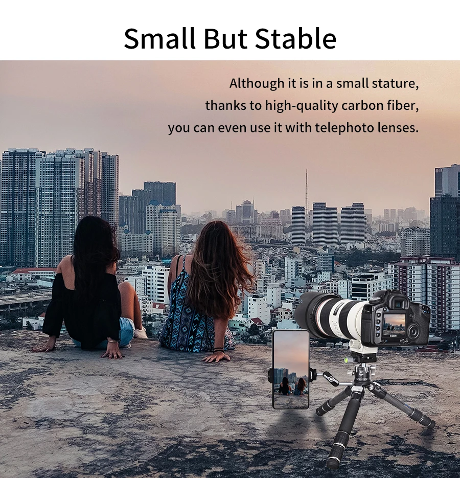 Load 10kg CT223C Mini Tabletop Tripod 10-Layer Carbon Fiber Compact Desktop Trip