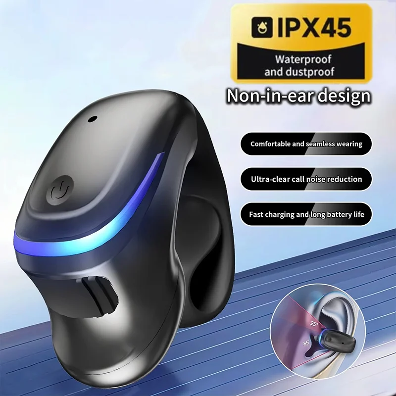 Bluetooth 5.3 Ear Clip Headset with HiFi Stereo and Touch Control