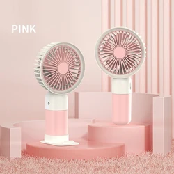 Compact USB Rechargeable Quiet Mini Fan with Base for Travel, Office, and Dorm Use (Pink)