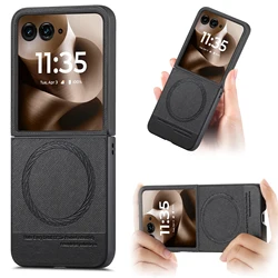 Luxury Leather Shockproof Magnetic Cover with Wireless Charging Compatibility for Motorola Razr+ 2025 (Black)