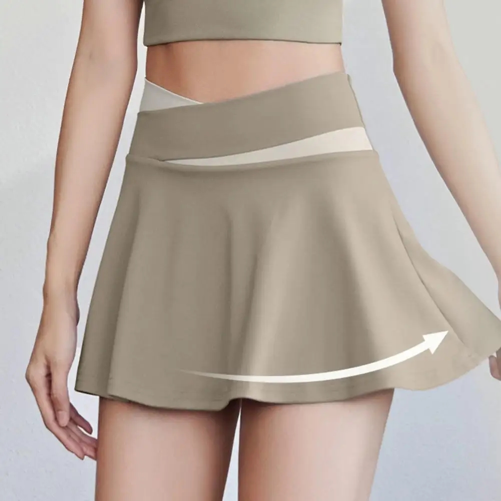 Inner Pocket Elastic Waistband Tennis Skirt Solid Color Quick Drying Women High Waist Mini Skater Skirt Sportwear 골프 스커트