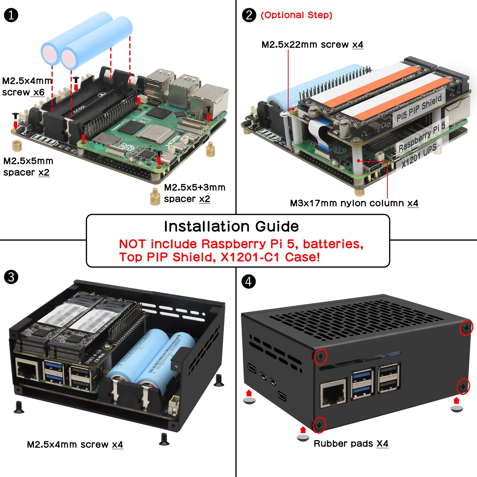 Geekbord X1201 V1.1 UPS HAT 및 전원 관리 보드(자동 전원 켜기 및 안전 종료 기능 포함) - 라즈베리 파이 5용