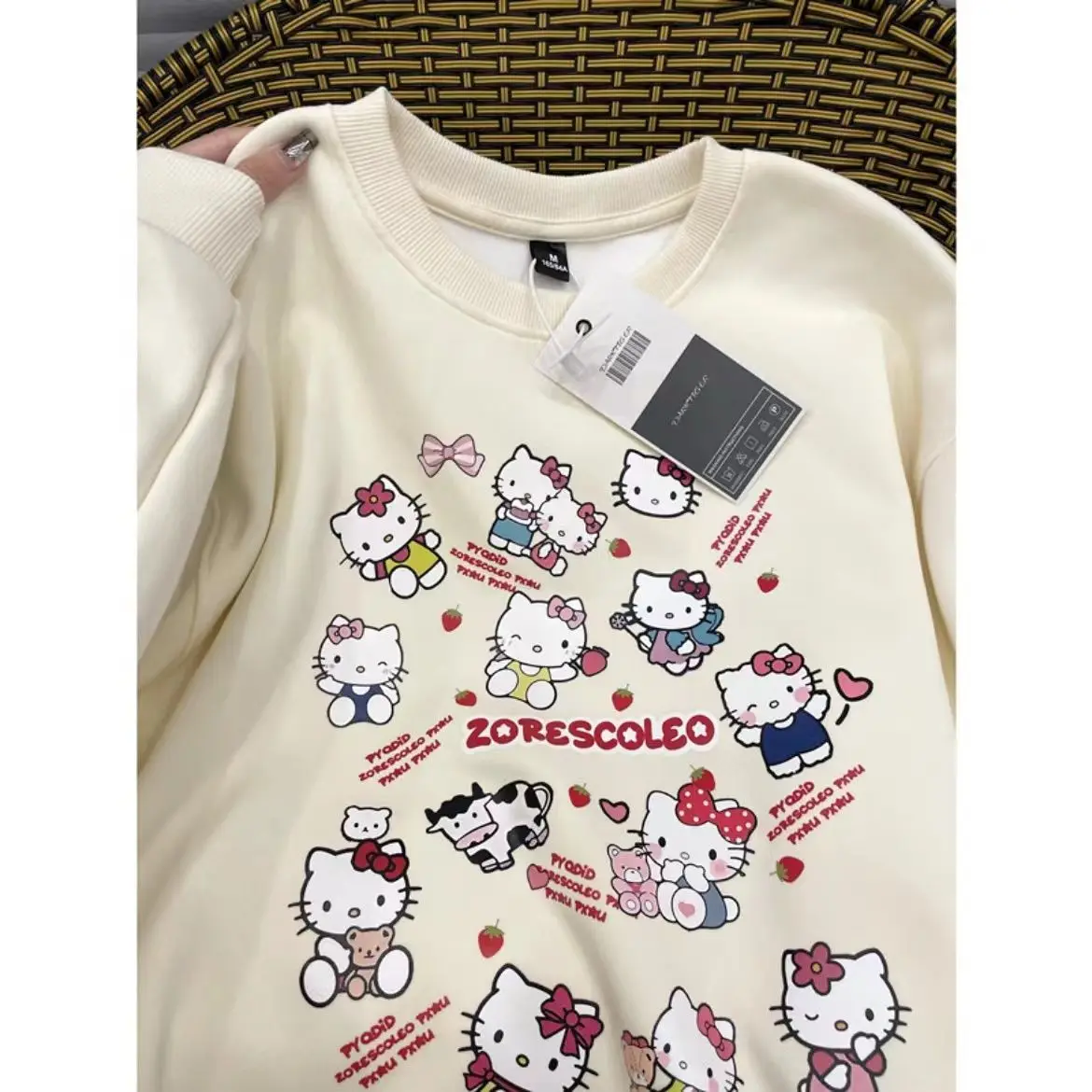 

Kawaii Sanrio Hellokitty Pure Cotton Hoodie Cute Y2K Fashion American Retro Round Neck Sweater Women Leisure Sport Top Girl Gift