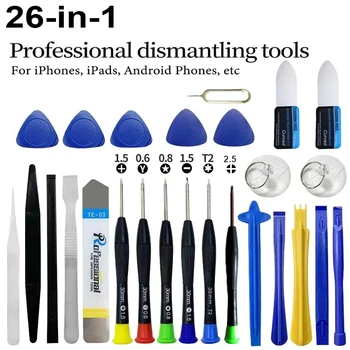 Set di Attrezzi per Riparazione Telefoni 26 in 1, Kit Professionale di Cacciaviti con Barra di Sollevamento e Ventosa per iPhone, Samsung, Xiaomi e Tutti gli Smartphone
