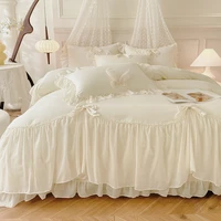 3pcs White Bedding set ruffles Duvet Cover Set (1*Duvet Cover + 2*Pillowcase, Without Core)for bedroom guest room 3