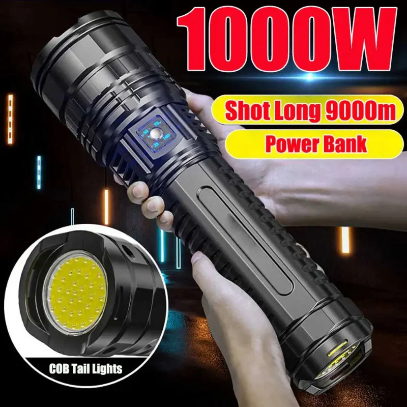 

10000LM 800W Most Powerful Led Flashlights Tactical 15000mah Built-in Battery Flash Light Emergency Spotlights 4km Holiday Gifts