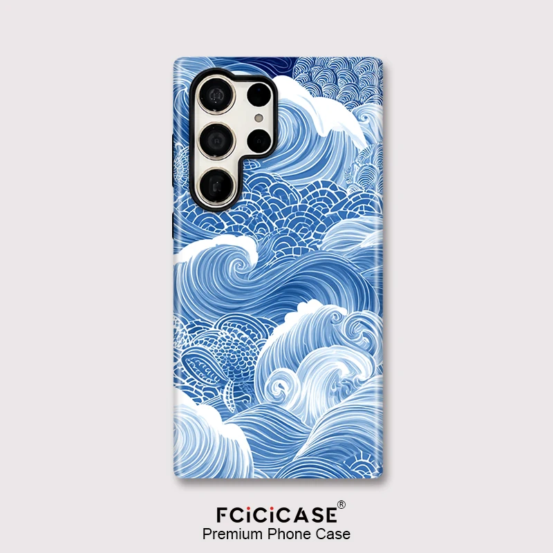 Sea Wave Print Shockproof Dual Layer Matte Acrylic Phone Case
