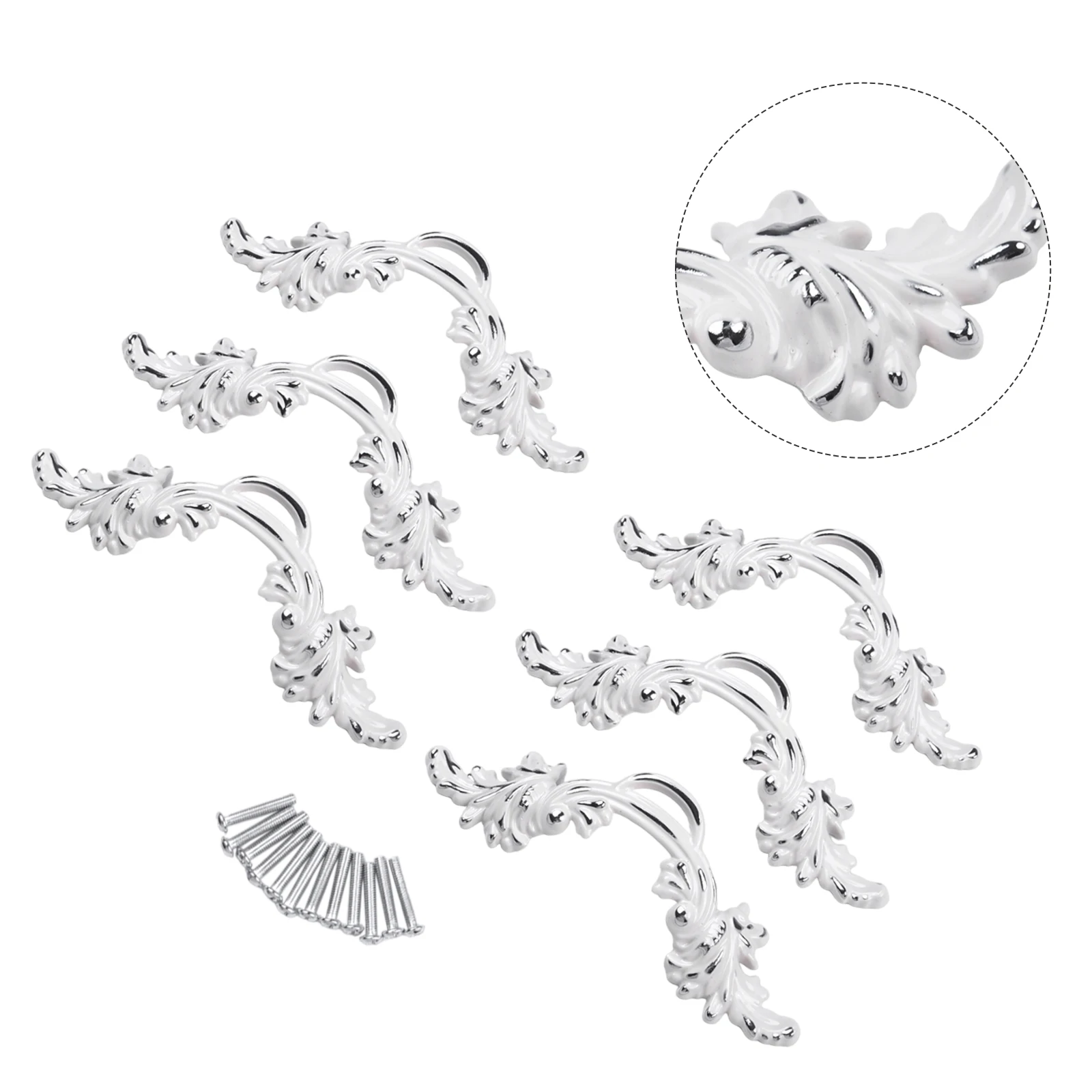 6pcs Cabinet Handles Carved Wardrobe Handle Drawer Knobs Kitchen Cupboard Door Pulls White European Furniture Handle Hardware
