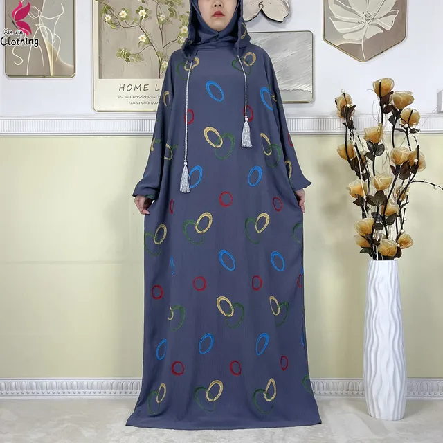 Abaya musulmane à double chapeau pour Ramadan, vêtements de prière africains, coton solide, broderie, adt, dubaï, turquie, islam, nouveau, 2025