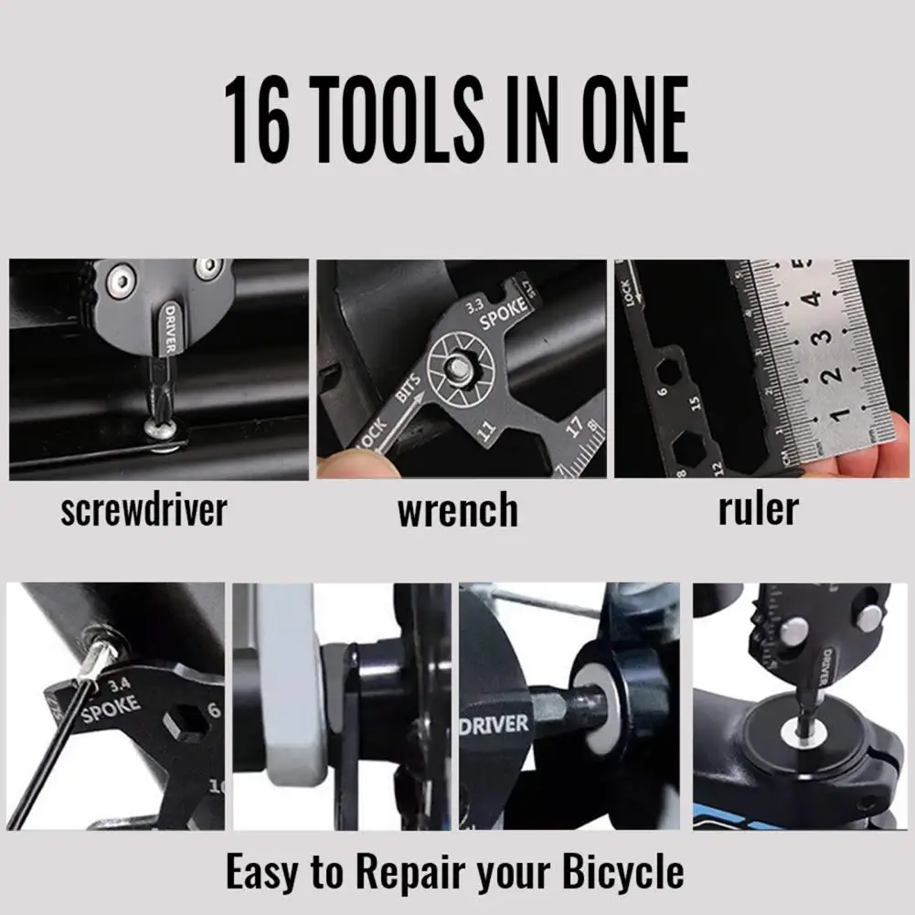 16 In 1 Portable Stainless Steel Screwdriver Wrench Ruler Multi-function MTB Mountain Cycling Spanner Bicycle Repair Tool Set