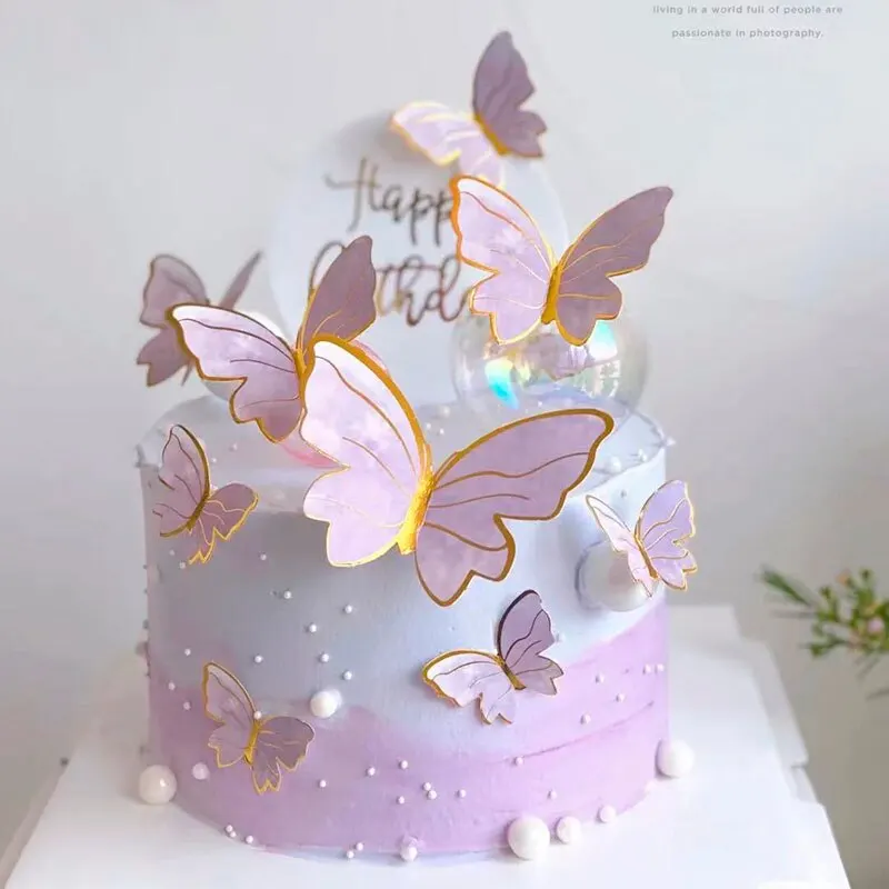 80 Pièces Or Rose Violet Papillon Décorations de Gâteau Papillons