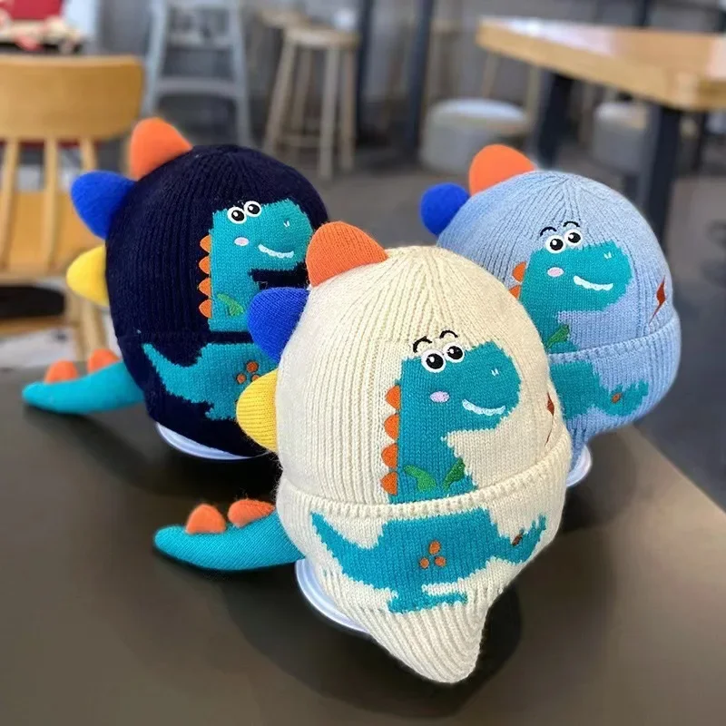 Baby Wool Hat Cute Cartoon Dinosaur Protection Hat Children Winter ...
