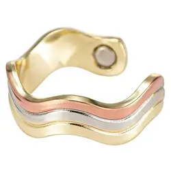 Tricolor Adjustable Pure Copper Magnetic Therapy Ring with Irregular Curved Design - Adjustable (Ring)