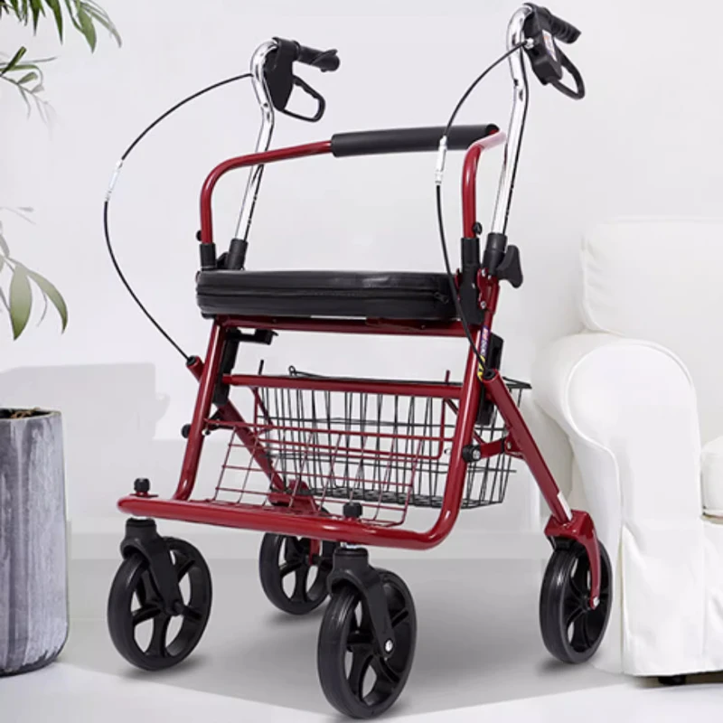 Portable Elderly Shopping Carts with Brake,Can Load 100KG,Foldable Seniors Wheelchair Rollator Walker Mobile Chair Walking Stick