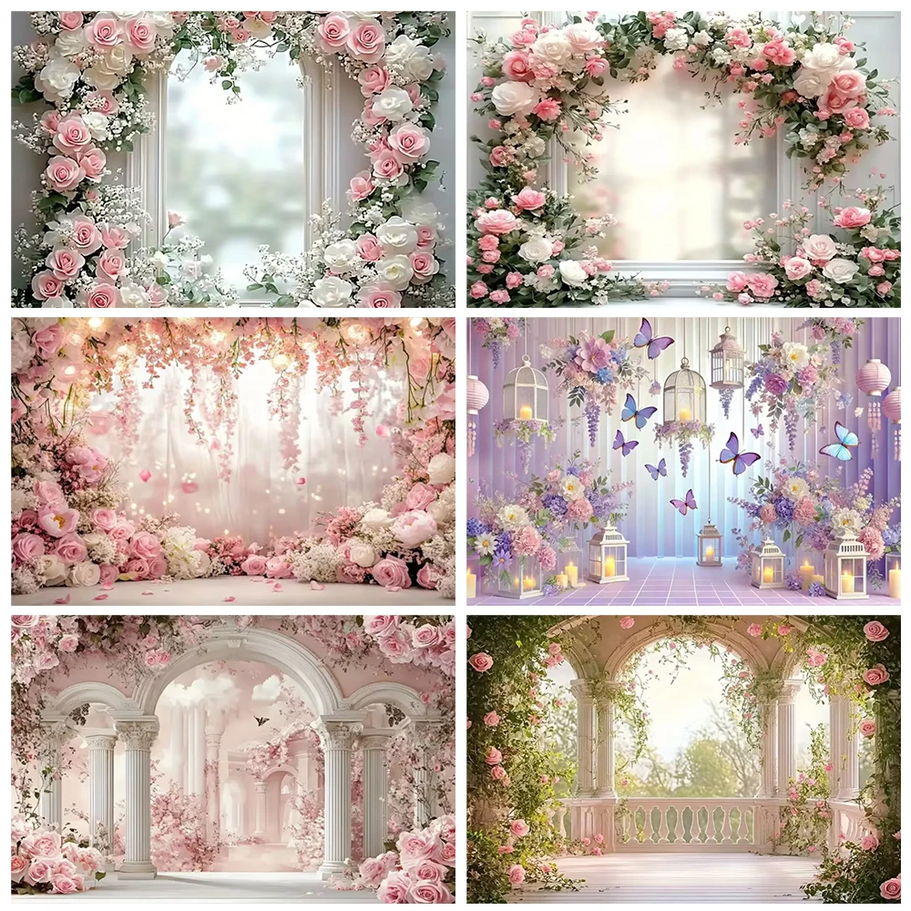 Spring Floral Butterflies Photography Backdrop for Tea Party or Dreamy Wedding Decor