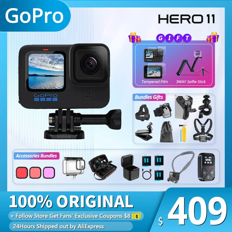 GoPro HERO 11 Black Action Camera gopro11 27MP Photos GP2 5.3K60 + 2.7K240  24.7MP Video Sports Camera Waterproof HyperSmooth 5.0