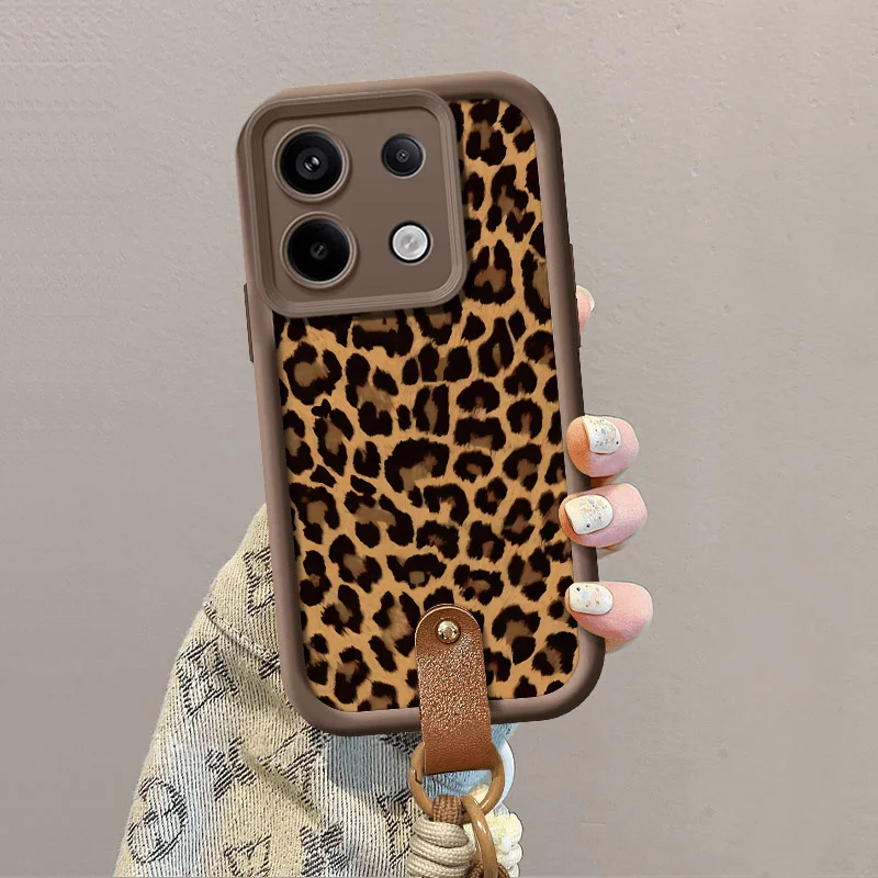 Leopard Print Soft Shockproof Case with Hang Strap Lanyard Wrist Chain