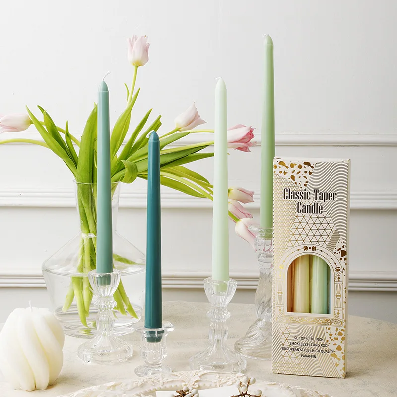 Set Of 4 Coloured Taper Candles Long Unscented For Weddings_voghion.com