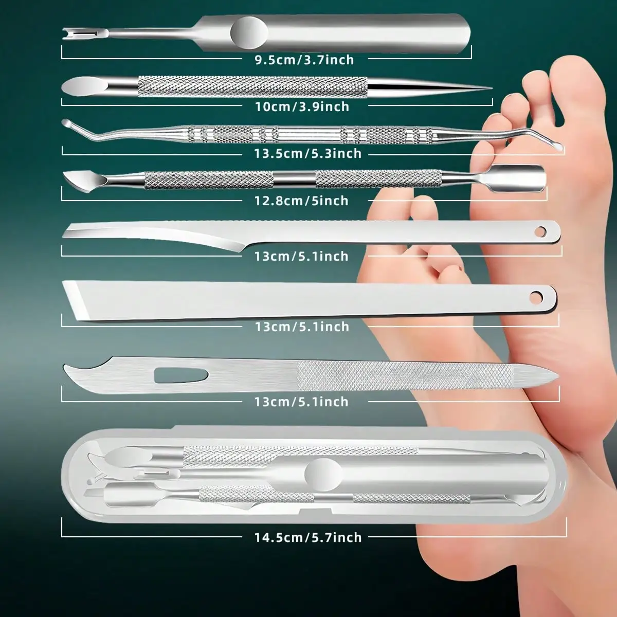 Stainless Steel Stratum Corneum Remover Set Foot Repair Nail Polishing and Dead Skin Trimming Set Suitable for Home and Salon