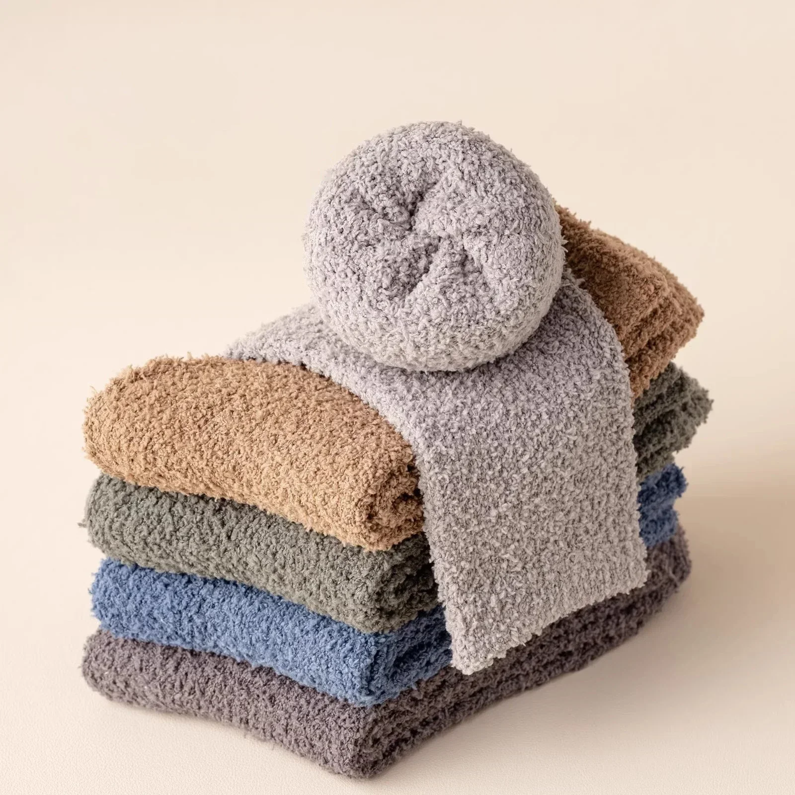 Winter Herren Halbe Fleece Socken Thermo Korallen Fleece Reine Farbe Warm Verdicken Weiche Mid-rohr Boden Hause Schlafen socken für Frauen – Detail 32