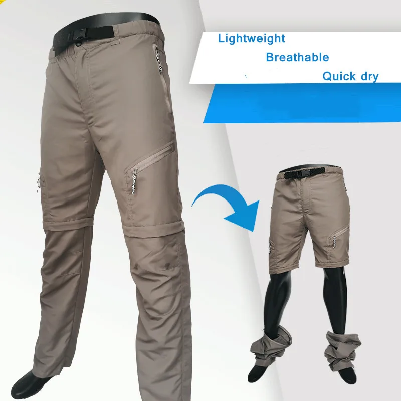 New Men Quick Dry Outdoor Pants Zipper Pockets Removable Hiking Camping