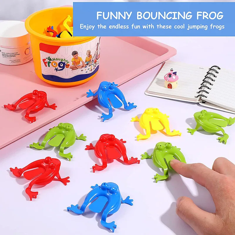 Jumping Frog Toys 10-60Pcs Jumping Frog with Bucket Bounce Fidget Novelty Assorted Stress Reliever Birthday Gift Boys Girls Party Favor