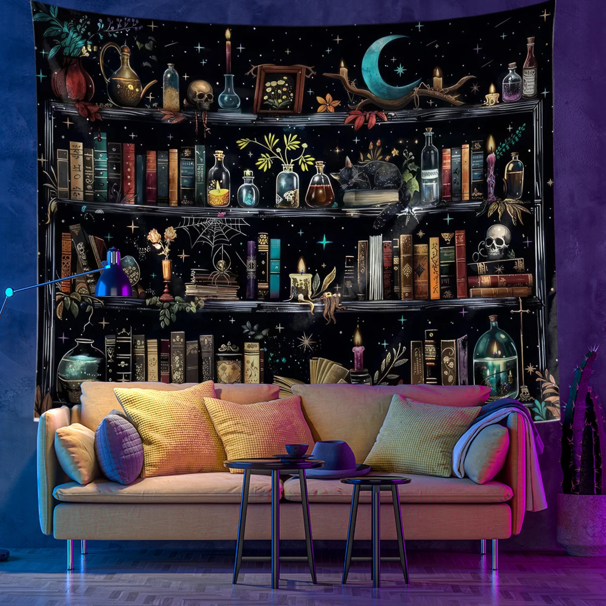 Fluorescent Tapestry Magician's Bookcase Wall Hanging Tapestry Magic Alchemy Art Wall Hanging Creative Tabric Backdrop