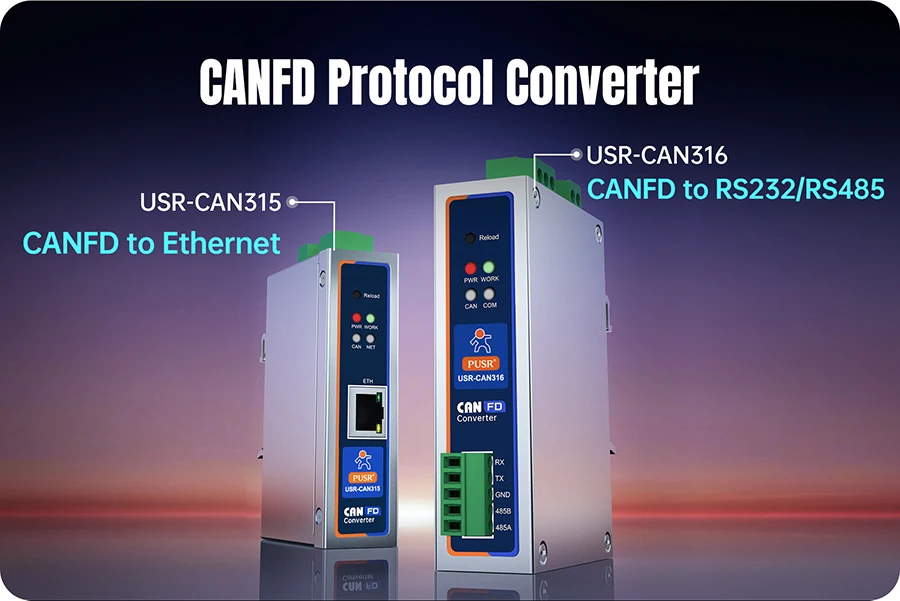 USR-CAN315/USR-CAN316 DIN 레일 CANFD-이더넷/RS485/RS232 변환기는 Modbus /32개의 구성 가능 필터 세트를 지원합니다.