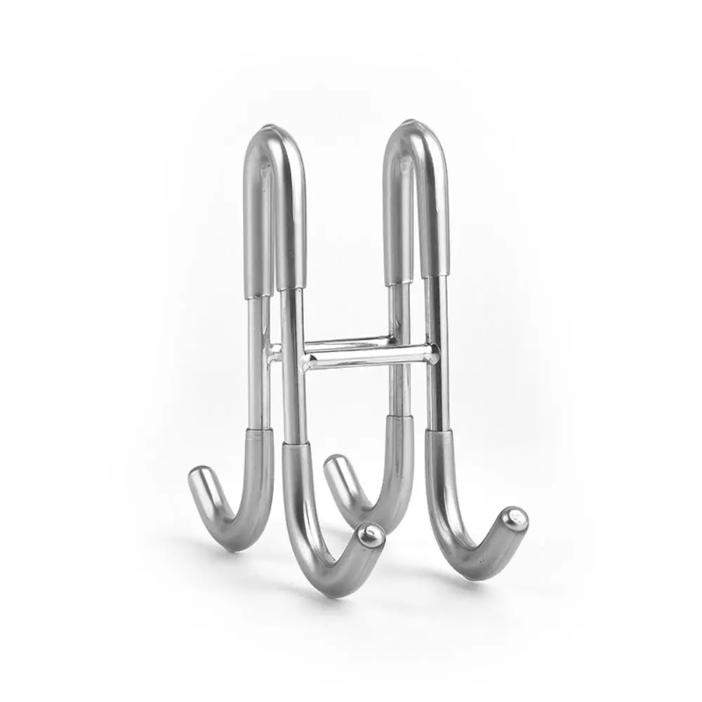 Multifunctional Hooks Towel Holder Double S-Shape Shower Door Hooks Stainless Steel Free Punching Bathroom Hooks Bath Ball Holder Bathrobe Storage