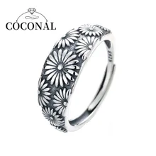

Coconal Bohemia Vintage Daisy Flower Women Rings Simple Hip Hop Party Personality Jewelry Flower Shape Retro Finger Opening Ring
