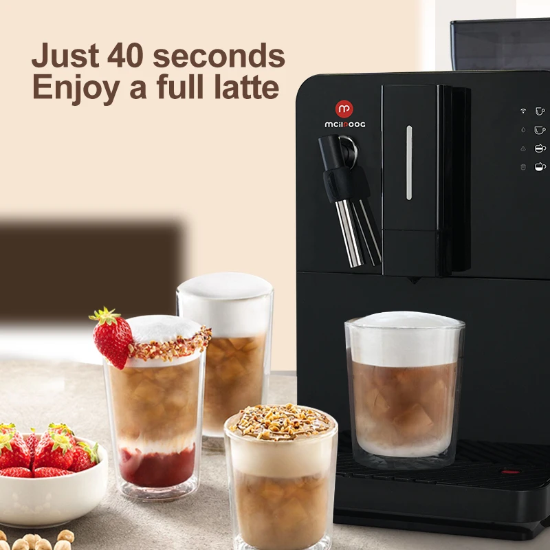 Automatic Coffee Machine Super Espresso Machine with Grinder Refrigerated Milk WiFi Connected 5 Flavors for Home Office