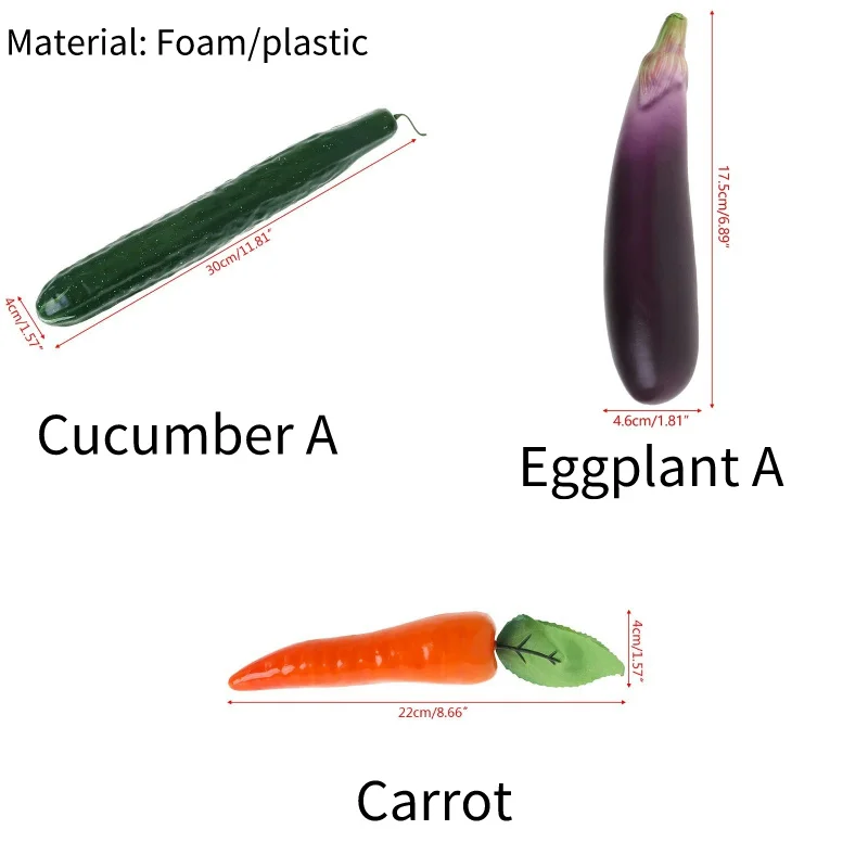 Food Model Food Photography Props Kitchen Food Toys Vegetable Ornaments Lifelike Artificial Cucumber, eggplant, and carrot Fake Vegetable Photo Props Home Kitchen Decoration Kids Teaching Toy
