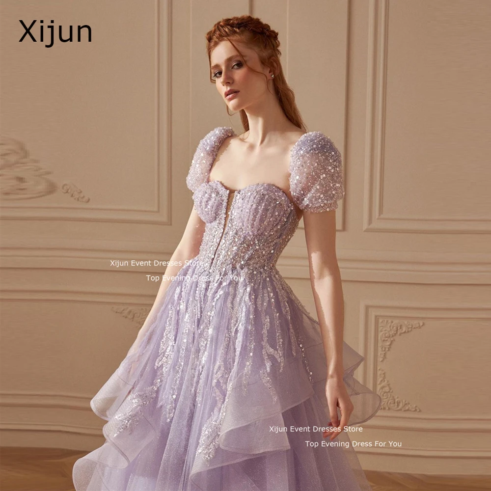 

Xijun Lavender Long Glitter Wedding Party Dresses Sweetheart Sequined Beads Prom Gowns Formal Princess Bridal Gowns For Women