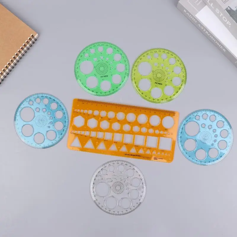새로운 1/2/3Pcs 원형 그리기 모양 기하학적 그리기 스텐실 도구 다기능 기하학적 템플릿 플라스틱 측정 눈금자