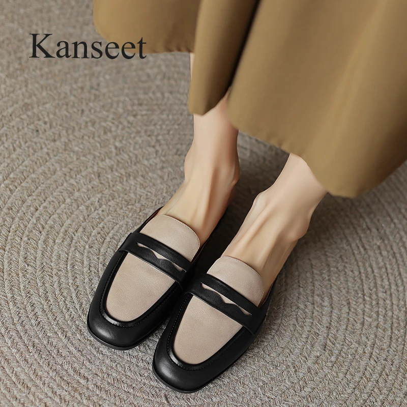 

Kanseet Genuine Leather Mules Slippers 2023 Summer New Casual Women Shoes Comfortable Flats Handmade Daily Lady Outside Slipper